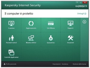 Kaspersky pannello principale kaspersky tab principali