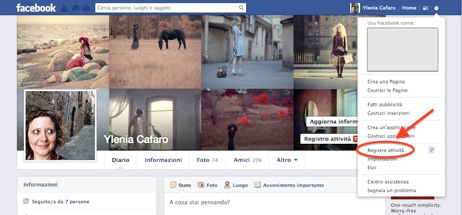 Registro attività Registro attività di Facebook