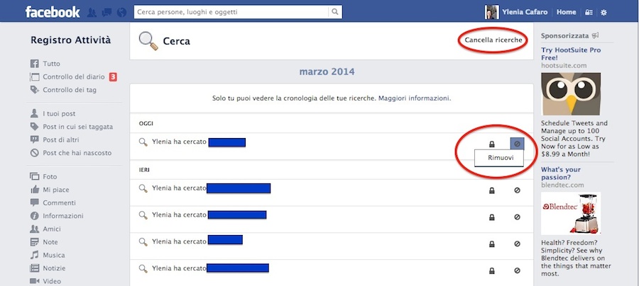 Cliccare su Rimuovi Cancellare cronologia ricerca