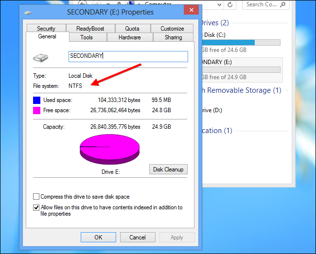 Installare app Windows su scheda SD - Passo 2: assicurarsi che l'unità sia formattata come NTFS