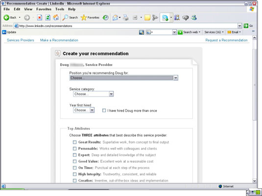 Pagina LinkedIn dove poter scrivere la referenza