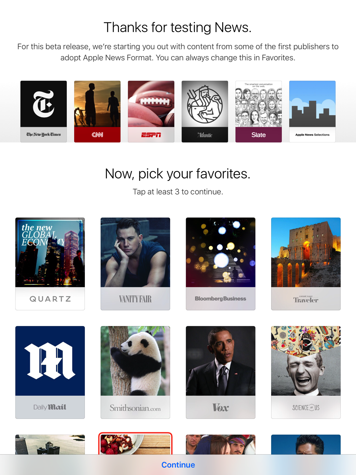 La schermata dei "Preferiti" all'interno di Apple News