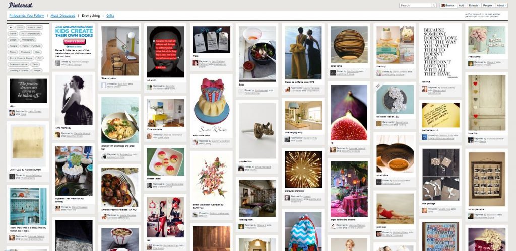 La PinBoard, la home page personalizzata con le foto e le immagini del social network basato su foto, Pinterest