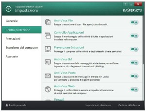 kaspersky impostazoni - centro protezione