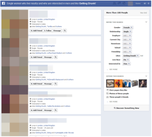 "Single women who live nearby and who are interested in men and like Getting Drunk" - Cosa si può scoprire con Facebook Search?