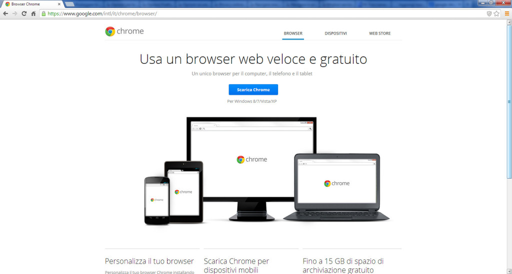 Schermata per il download di Google Chrome