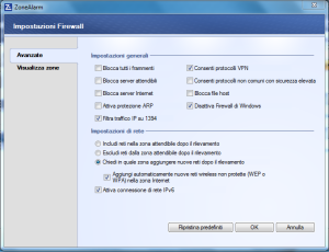 firewall base - impostazioni avanzate