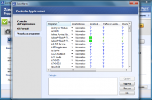 firewall zona alarm - controllo applicazion - visualizza-programmi