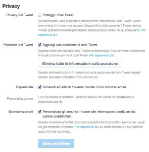 Impostazioni sulla privacy - Twitter