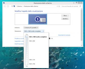 Menu risoluzione schermo 
