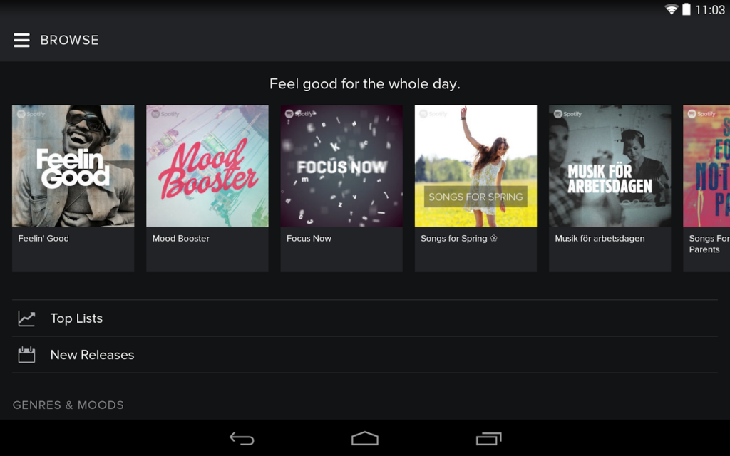 Spotify per Android per creare numerose playlist