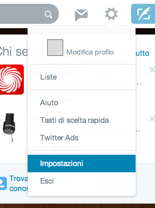 Impostazioni autorizzazioni Twitter