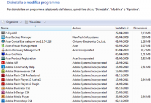 Un altro modo di pulire il Pc è disinstallare i programmi che non si usano