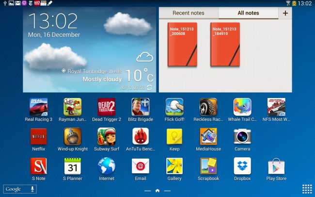 Samsung Galaxy Note 10.1: tante, tantissime le icone di app installate di default.