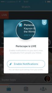 Autorizzazione alle notifiche eventi live Periscope