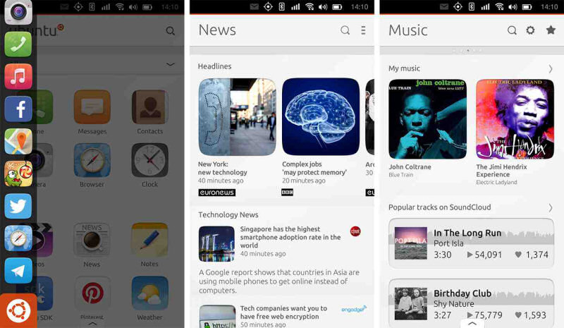 Ubuntu Touch: grafica chiara ed essenziale, con gesture un po'troppo complicate da assimilare