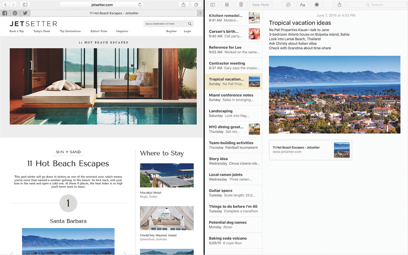Mac OS X El Capitan. Le caratteristiche: split viw Safari .Notes
