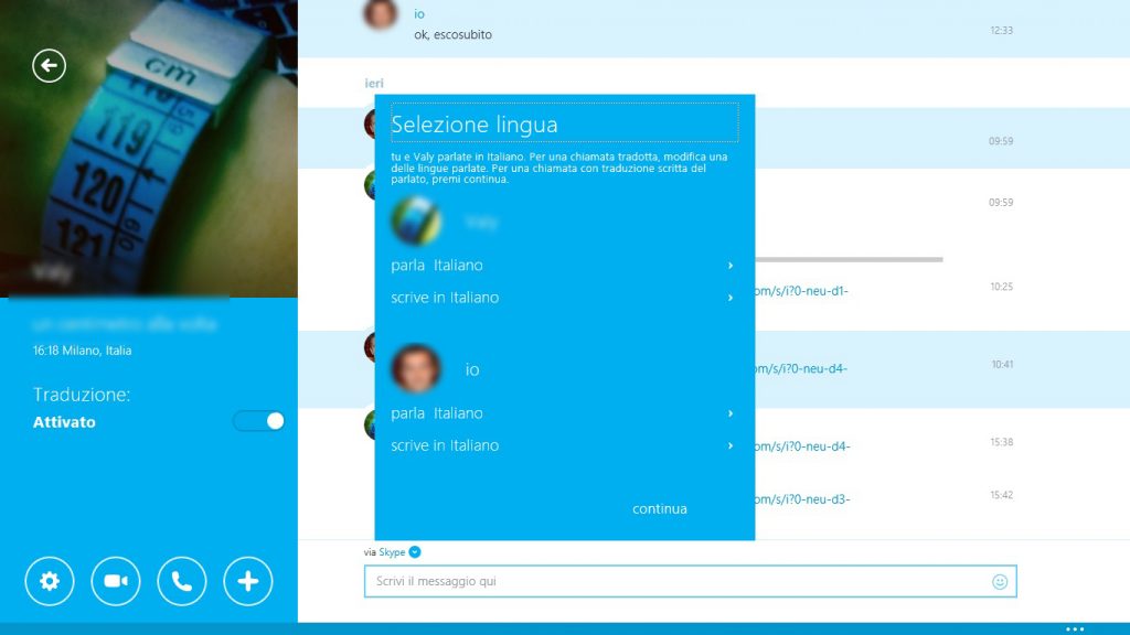 Skype Translator, come funziona: basta scegliere le lingue dei due interlocutori per avviare le traduzioni simultanee.