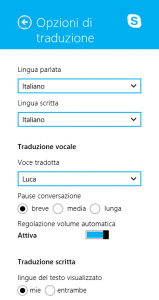 Skype Translator, come funziona: le opzioni di traduzione consentono di personalizzare l'utilizzo del programma.