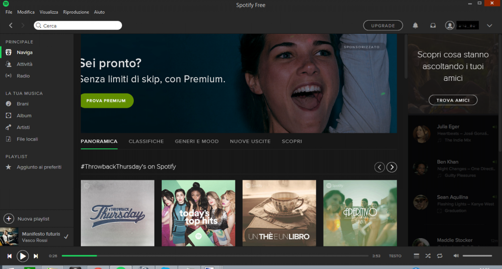 Spotify: trucchi, consigli. Nella sezione Naviga vengono proposte le playlist del momento, le hit e suggerimenti musicali