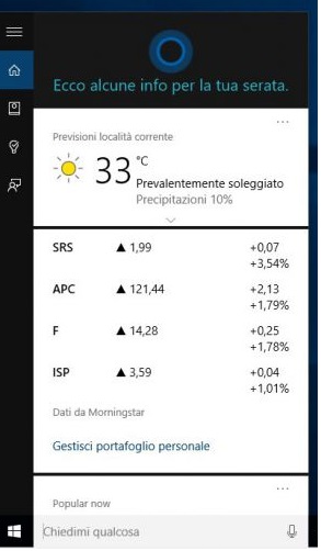 Come usare e personalizzare Cortana su Windows 10. A Cortana possiamo anche chiedere notizie sul meteo: ci fornirà temperature e previsioni del luogo in cui ci troviamo