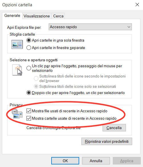 Come usare Accesso rapido Windows 10 - Eliminare vista file recenti o cartelle più utilizzate