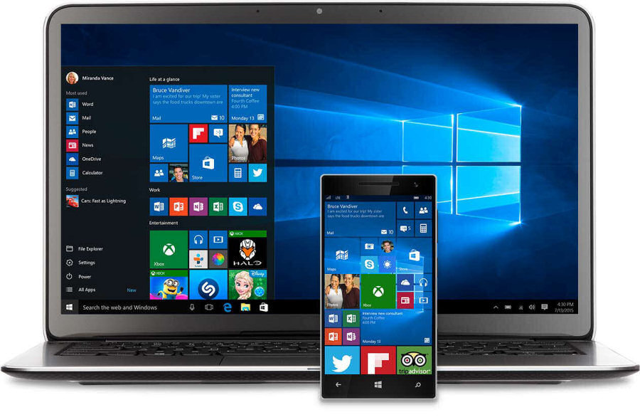 Windows 10: uno stesso sistema operativo per PC desktop, notebook, smartphone e tablet, tutti interconnessi fra loro.