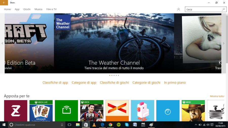 Windows 10, lo store offre un ampio ventaglio di applicazioni, musica, video, giochi e programmi TV.