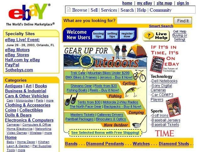 Storia e curiosità di eBay: l'home page nel 1997