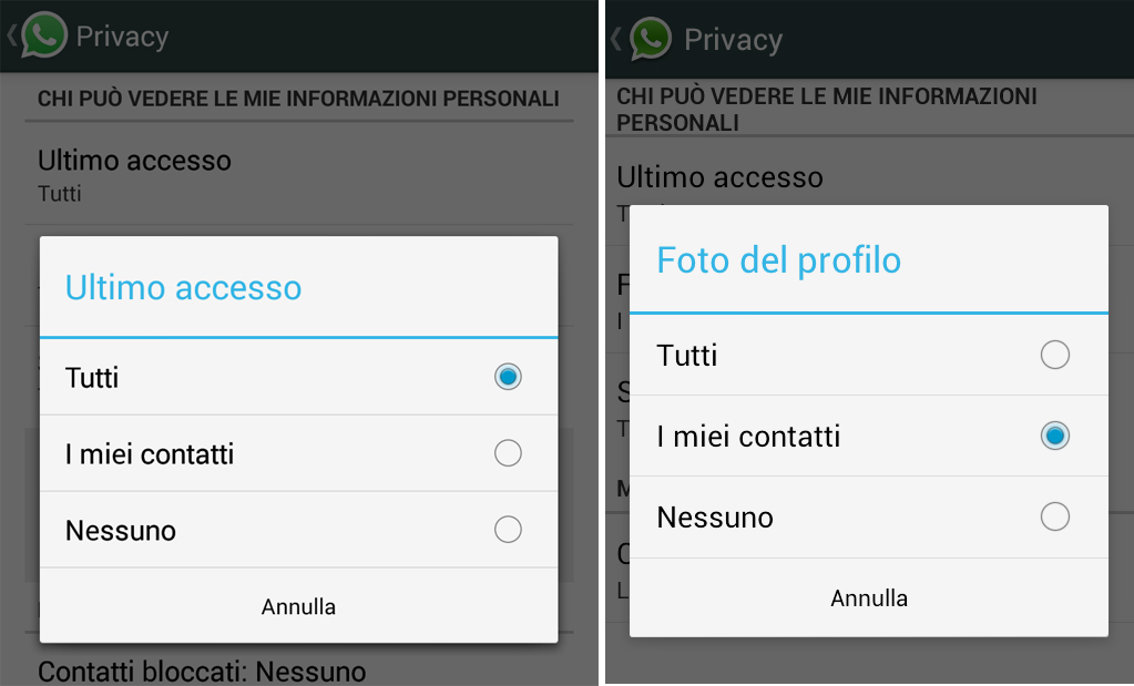 Come proteggere Whatsapp: : le impostazioni della privacy per mostrare o meno la foto profilo e l'ultimo accesso