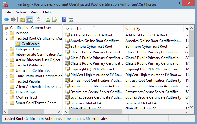 Si possono rimuovere i falsi certificati sul PC anche attraverso la console di gestione dei certificati presenti sul computer