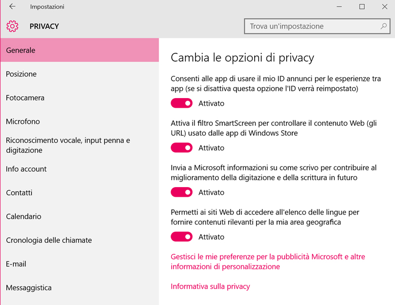 Proteggere Windows 10: le impostazioni della privacy permettono di limitare i dati personali raccolti da Microsoft e dai suoi partner commerciali.