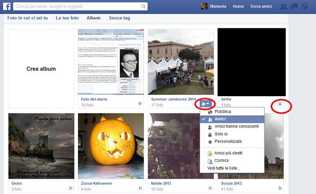 Per aumentare la privacy Facebook è necessario "blindare" le foto pubblicate. Per ogni albun è possibile scegliere il pubblico con cui condividere tutti gli scatti