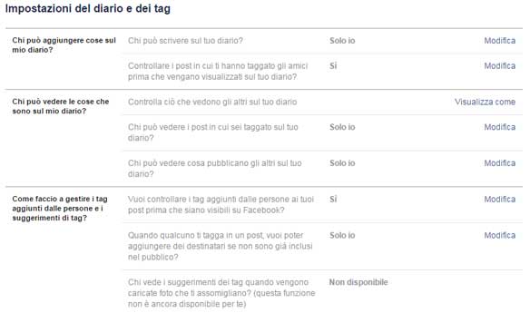 In alcuni casi può essere utile limitare la possibilità per gli utenti di pubblicare contenuti sul nostro diario o di taggarci nelle foto