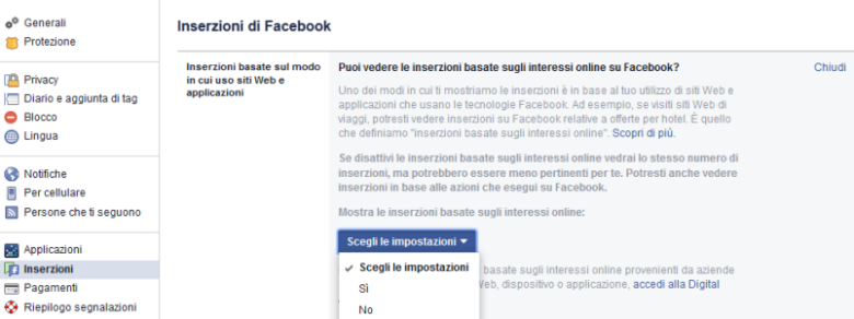 Le inserzioni pubblicitarie ci mostrano contenuti sponsorizzati di altri utenti o aziende. Per aumentare la privacy Facebook può essere opportuno agire su alcuni filtri, come le inserzioni basate sui nostri interessi