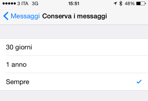 Impostazioni di sicurezza iOS: le conversazioni di iMessage restano per sempre nella memoria del dispositivo, ma esiste un'opzione per farli "autodistruggere"