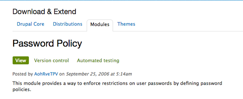 plugin di sicurezza per Drupal password policy