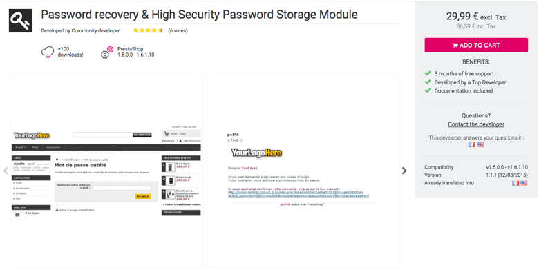 migliori plugin di sicurezza per PrestaShop Password Recovery& High Password Storage