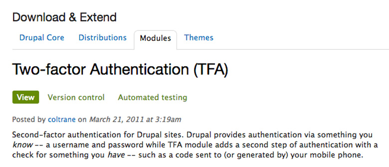 plugin di sicurezza per Drupal two factor authentication