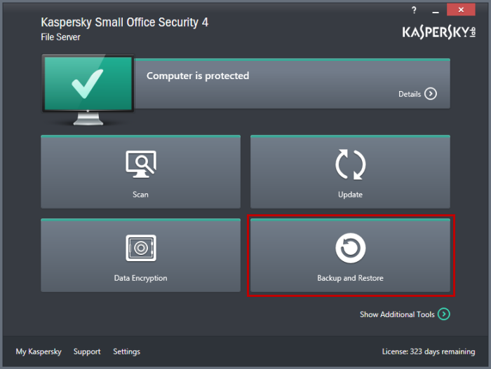 kaspersky small office security 4 funzione backup and restore