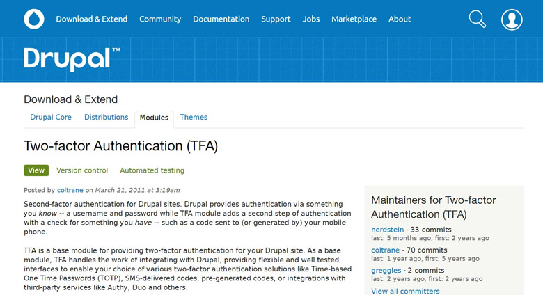 sicurezza del login di drupal two factor authentication