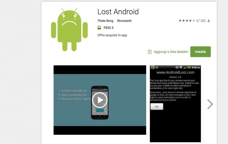 Lost android è un'app per ritrovare uno smartphone proposta da Theis Borg